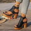 2026 Chunky Heel Women's Sandals: European & American Thick-Soled, Toe-Covering, Buckled High Heels for Summer