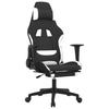 Gaming Chair with Massage Function and Footrest Black and White Fabric