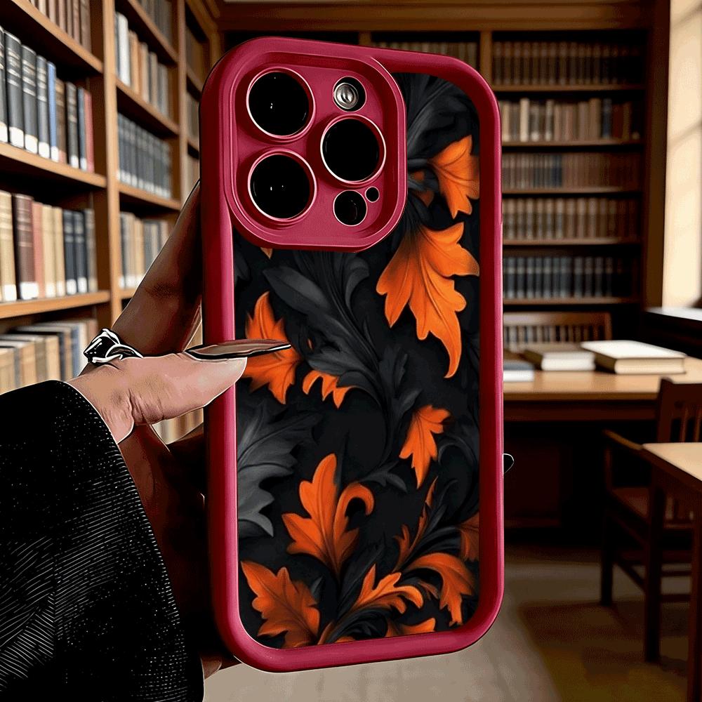 Orange Black Leaf Pattern Art Soft TPU Shockproof Case For Xiaomi Redmi Note 15 14 13 12 11 Pro Anti-Fall Protective Back Cover