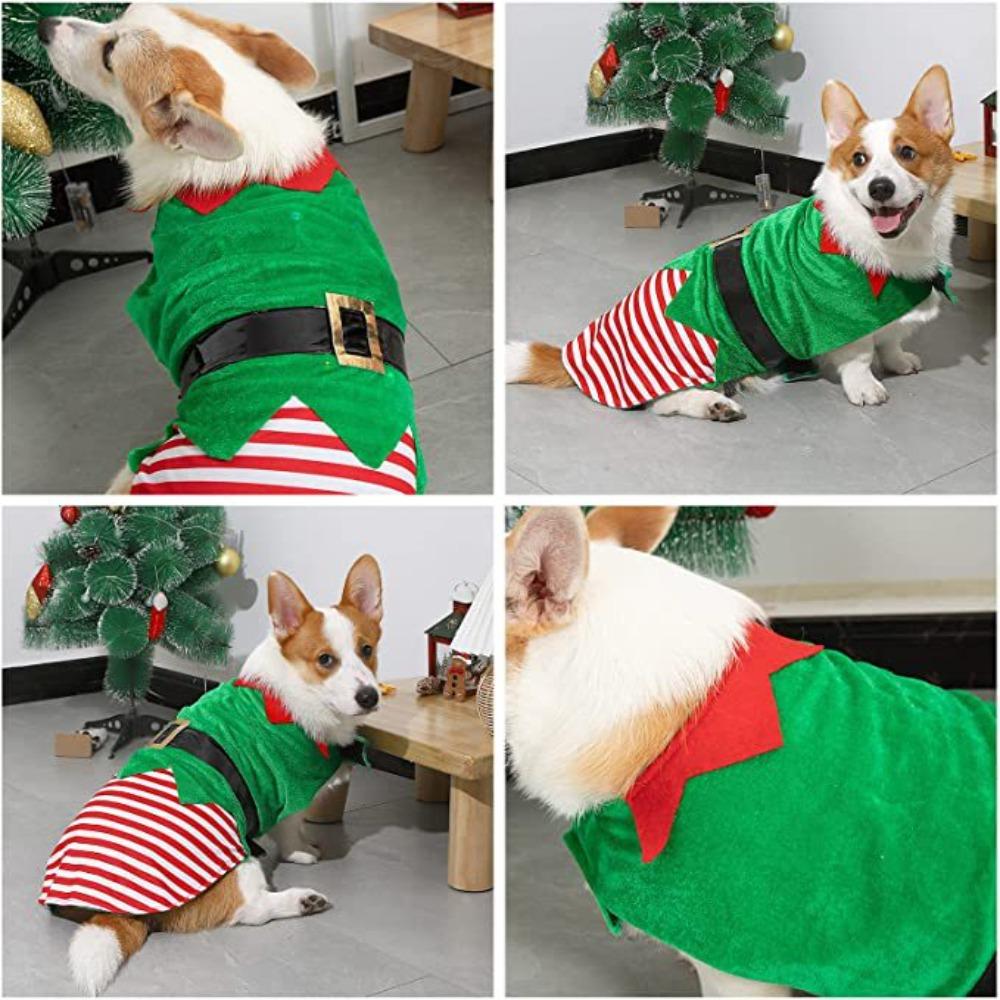 Green Elf Pet Cosplay Costumes Winter Warm Comfortable Christmas Dog Clothes Pet Clothing Striped Puppy Vest Coat Dressing Up