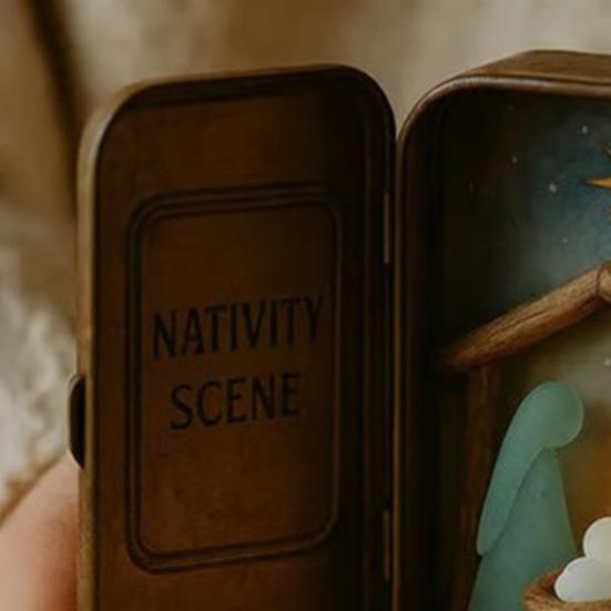 Coastal Nativity Scene Ornament Handcrafted Sea Glass Art Mini Nativity Scene In A Tin Collectible Holy Family Decoration Christian Gift for Ocean