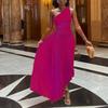 Damen Modisches Einfarbiges Lässiges Sexy Temperament Ein Schulter Schräger Kragen Plissiert Ausgeschnitten Kleid Langes Kleid