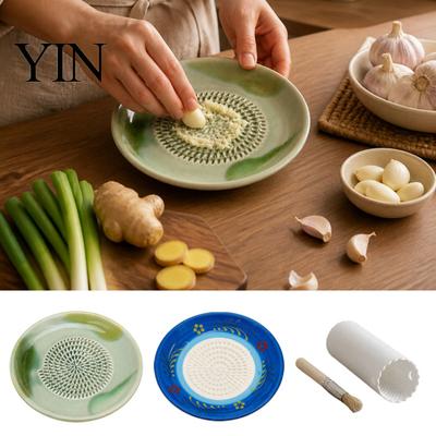 Ceramic Kitchen Gadget Garlic Grater Plate, Manual Grinding Tool for Ginger Spice, Grinder Plate Non-Stick Fruits Vegetables, Multifunctional