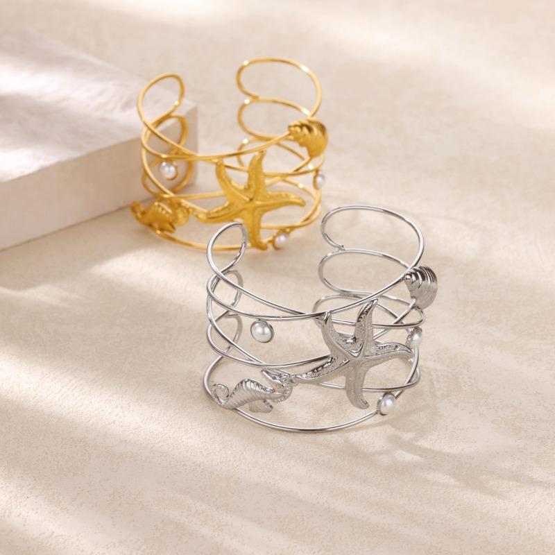 Fashion Ocean Beach Bracelet Female Starfish Shell Pearl Stainless Steel Bracelet Niche Design New Product