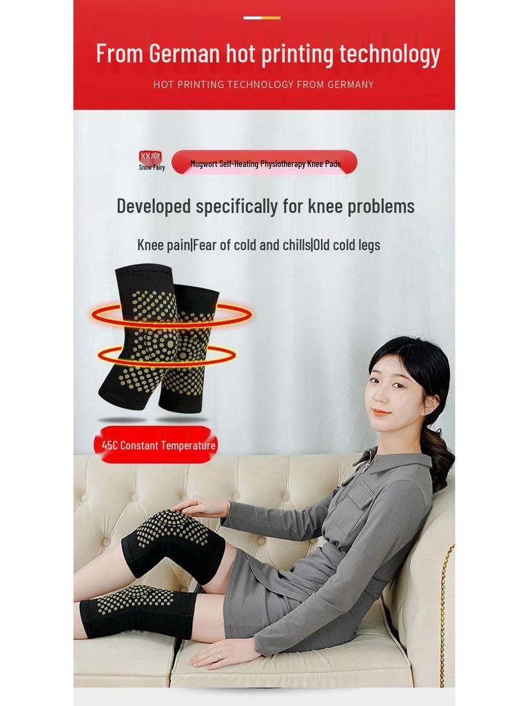 Mugwort Self-Heating Knee Pads for Men & Women - Warm, Non-Slip, Pure Cotton, Thin, Cold Protection for Air-Conditioned Rooms