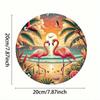 Vintage Retro 8x8 Inch Round Metal Wall Art Tropical Flamingo Sunset Tin Sign For Home Bar Cafe Kitchen Decor