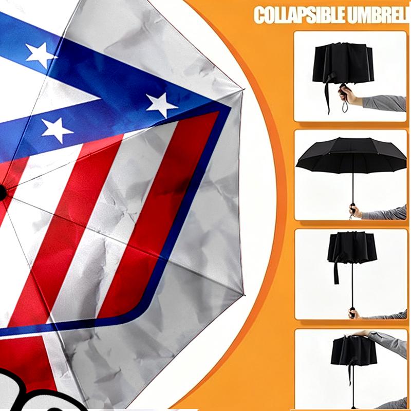 Custom Name Personalized Atletico Madrid Print Umbrella, Auto Open Close, 8‑Rib Sturdy Frame, Commute Camping Hiking Use, Birthday Gift
