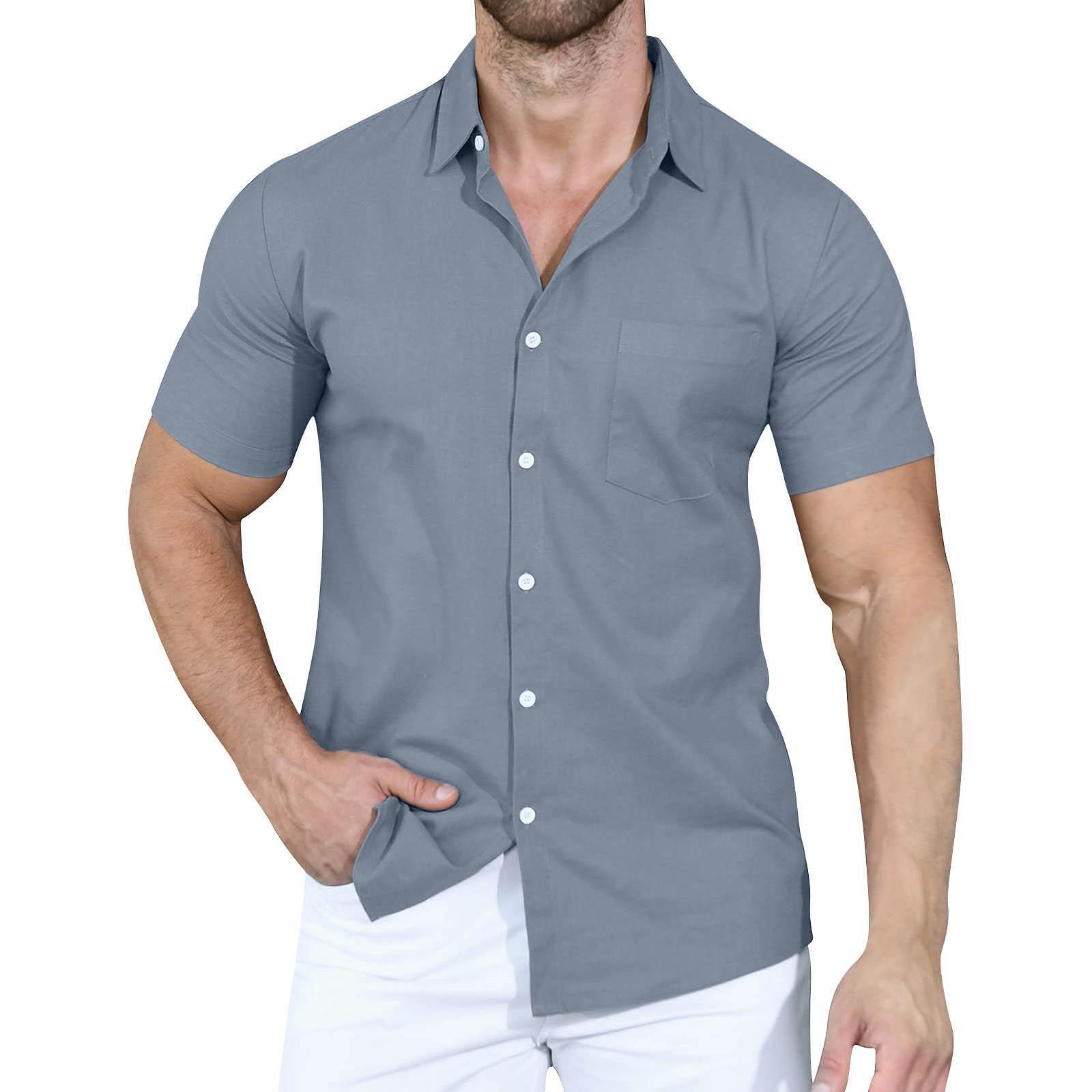 

Мужские классические однотонные классические рубашки на пуговицах с короткими рукавами и классическим кроем M-XXL XXL