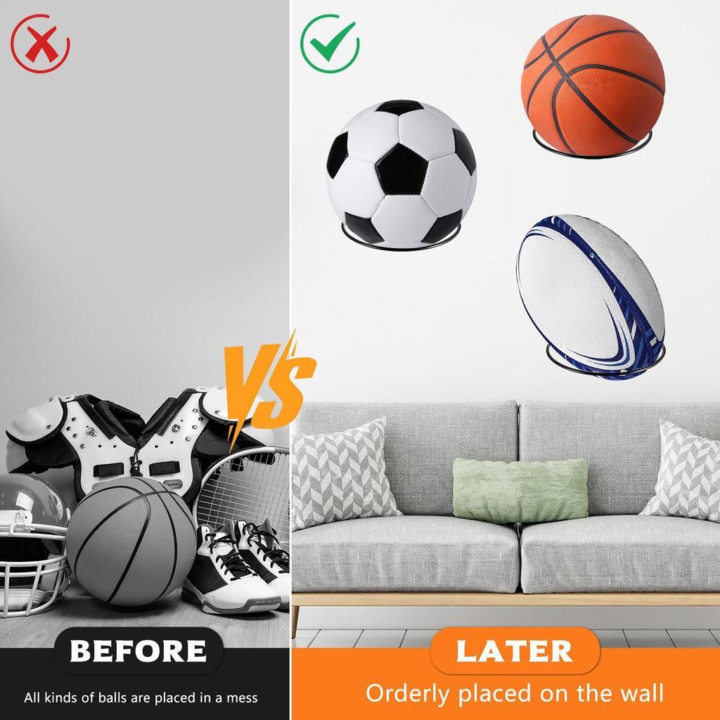 Metal Baseball Display Rack Wall Mount, Multifunctional Ball Storage Holder for Living Room, Garage, Dorm, Kids Room