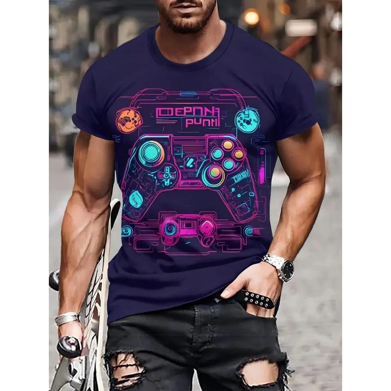 Summer Round Neck 3D Game Pattern Print Top Fashionable Casual Short Sleeved Men's T-shirts