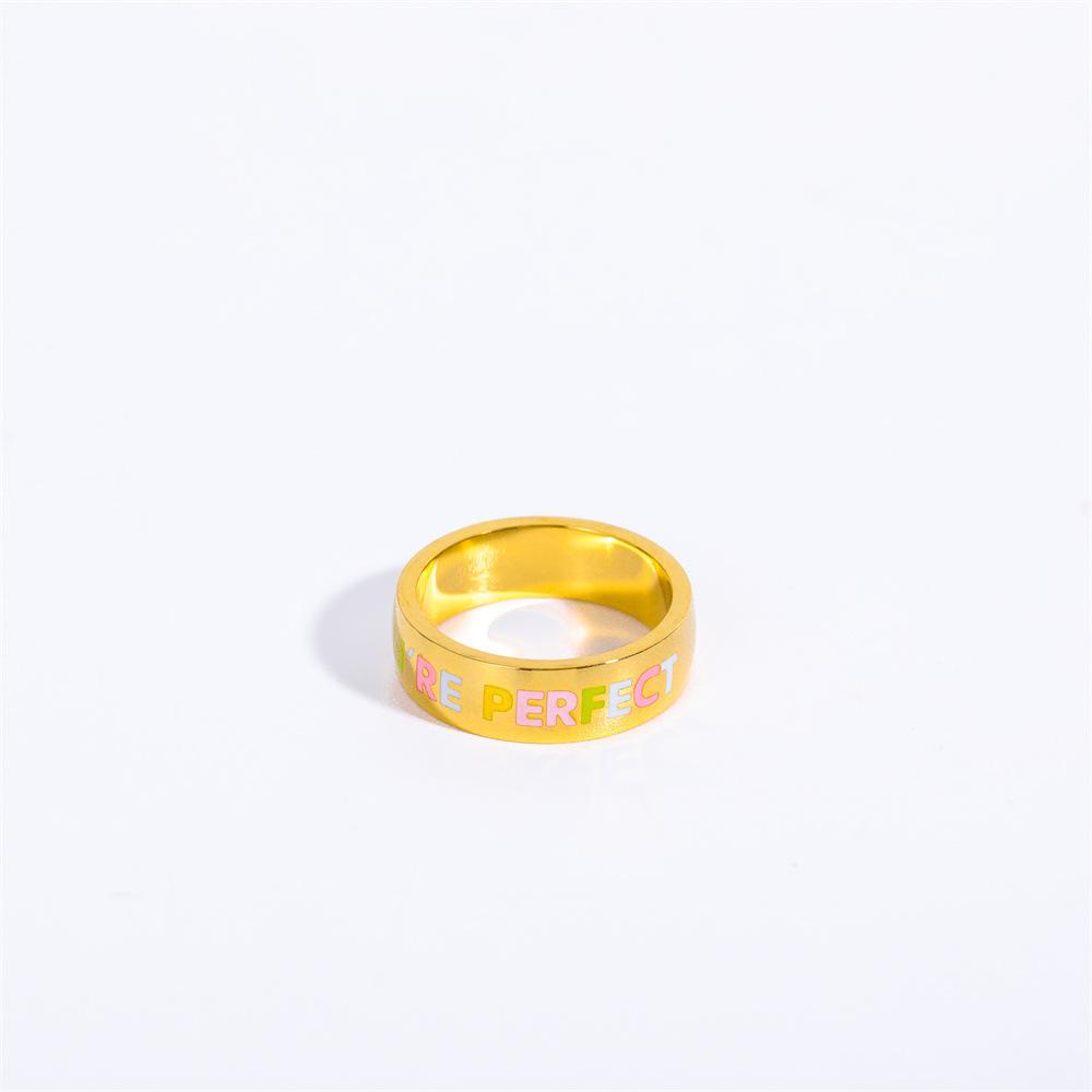 Color English Alphabet Ring Hip Hop Niche Cool Wide Ring Titanium Steel Electroplating Non-Fading Female