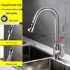 Stainless Steel Telescopic Rotatable Pull-Out Kitchen Faucet with Dual Water Outlets