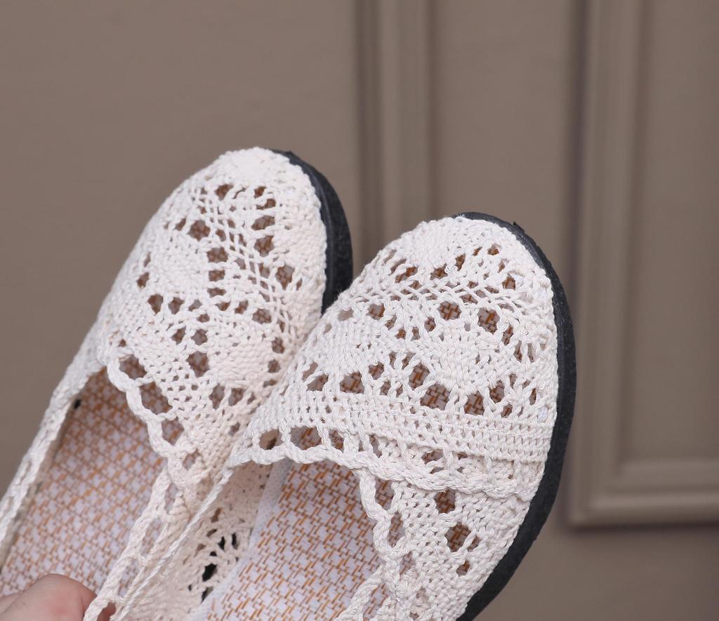 Women's Ethnic Style Mesh Lace Flat Shoes - Breathable & Comfortable