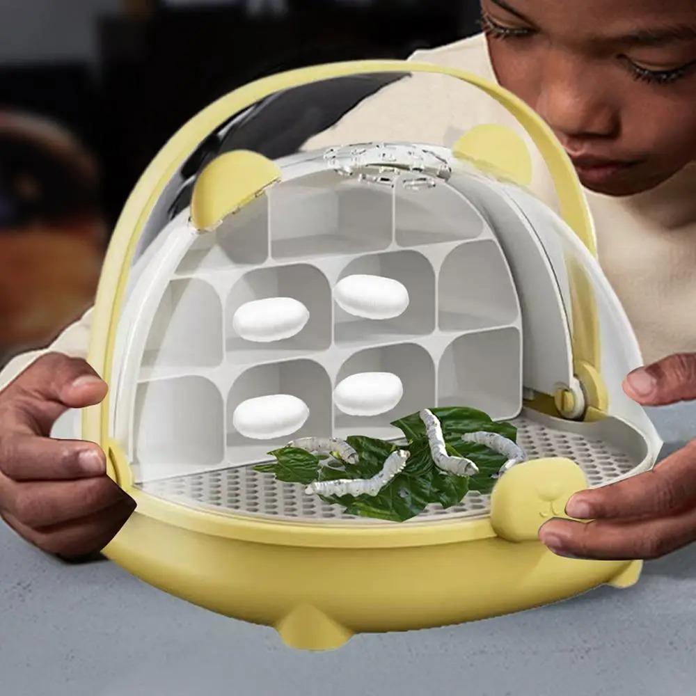 

Breathable Hole Silkworm Breeding Box Folable Handle Silkworm Hatching Container Student рожевий