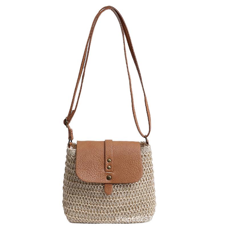Straw Splicing Bag Women's 2025 Summer New Simple Shoulder Bag Fashion Popular Messenger Bag Versatile Small Square Bag