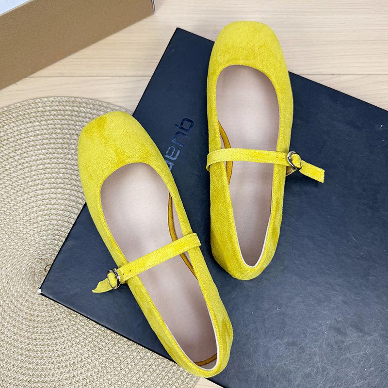 Fashion Flat Shoes for Women 2025 Square Toe Shallow Mouth Suede New Mary Jane Shoes Large Size Women's Shoes 42 43 44 Zapatos
