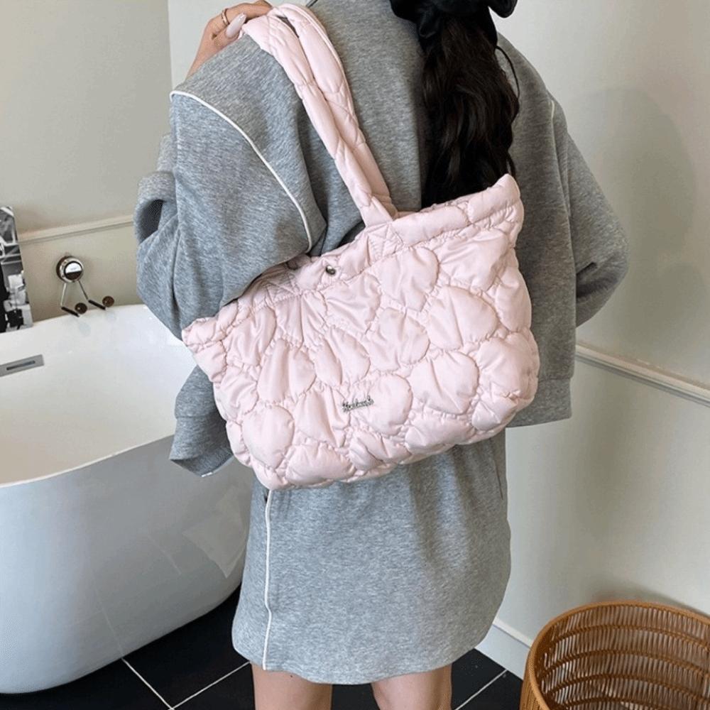 Solid Color Quilted Heart Bag Korean Women's Handbag Casual Puffy Tote Bag  Underarm Bags