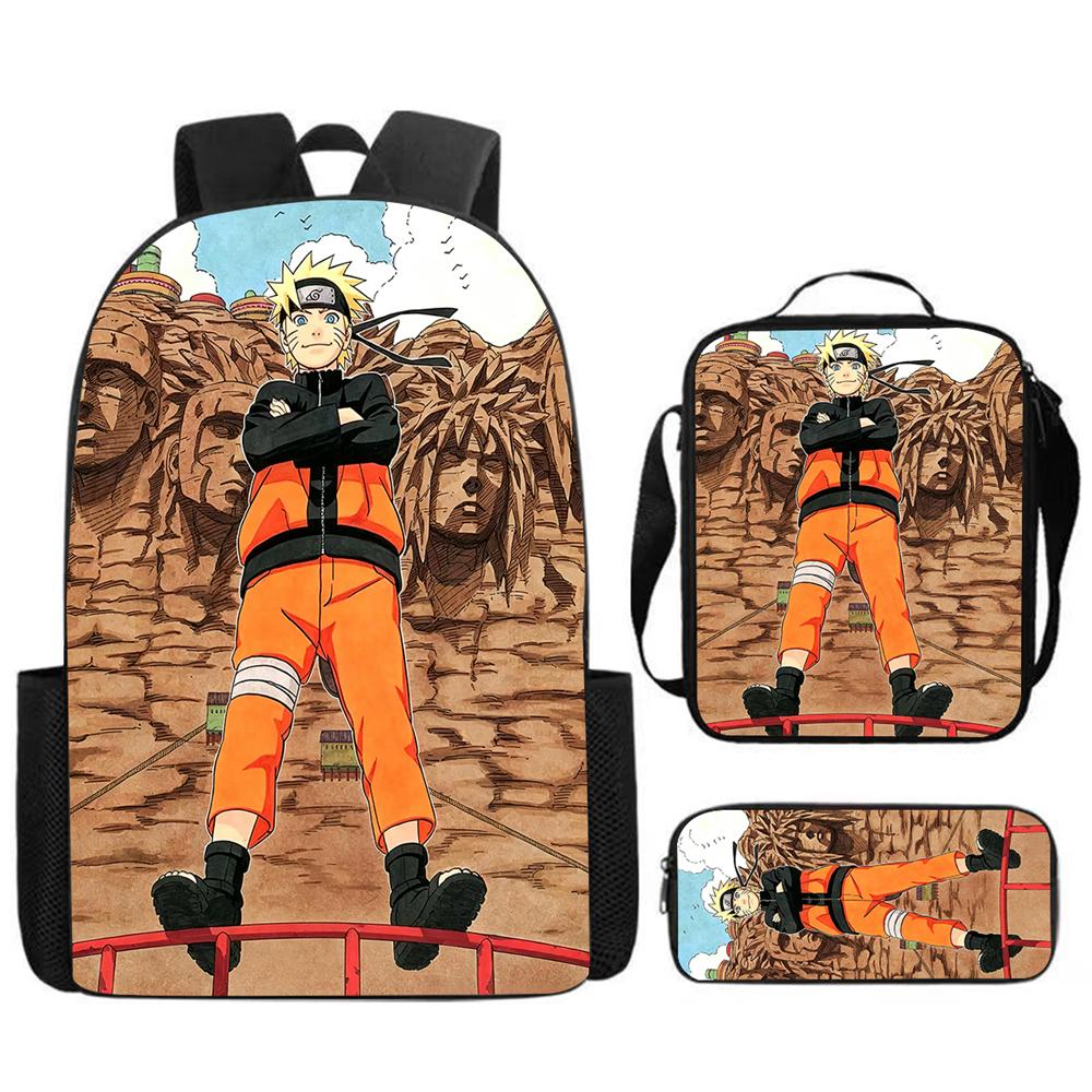 3Pcs Set NARUTO Kids School Backpack With Lunch Bag&Pencil Case,Lightweight&Durable,Cartoon School Bags For Ages 6-11 Boys&Girls