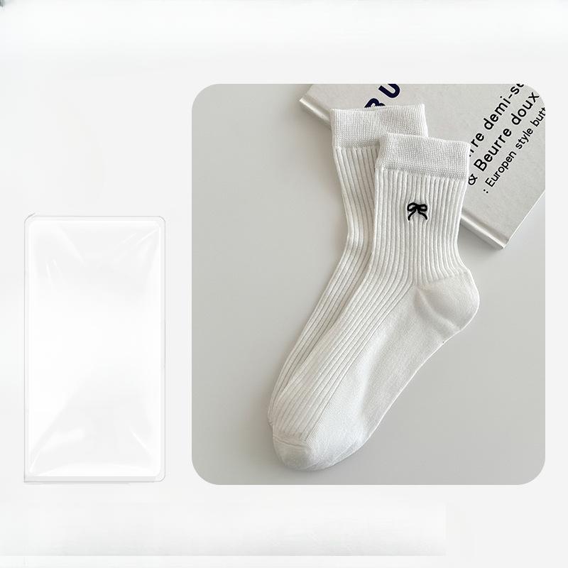 

Женские летние тонкие носки-гольфы с бантом, дышащие, студенческие 1 pair белый