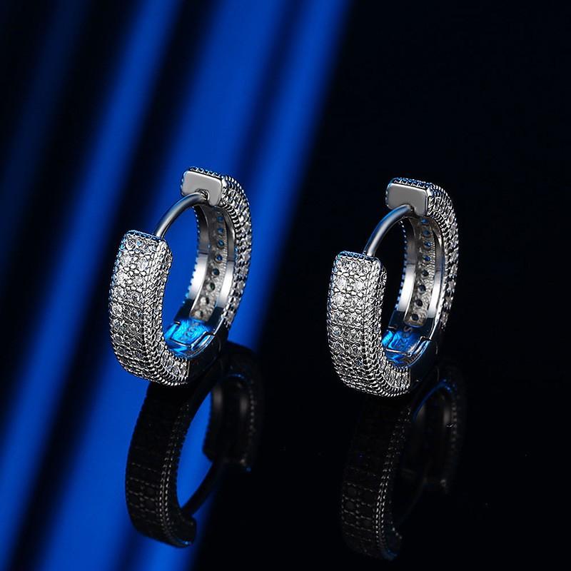 Moissanite Stud Earrings Sterling Geometric Round Full Crystal Design Minimalist Luxury Fashion Jewelry Women Zircon Stud Earrings White Gold Plated