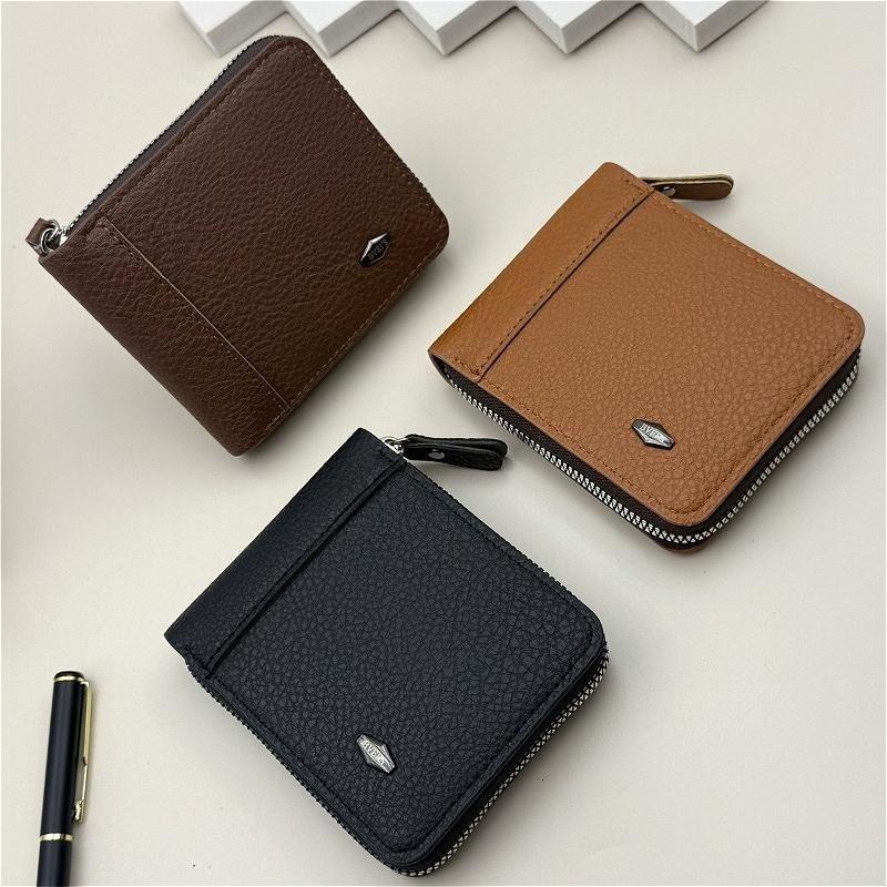 Men Zipper Wallet Bifold PU Leather Large Capacity Wallet Card Holder Coin Pocket Cash Slot Short Wallet for Men