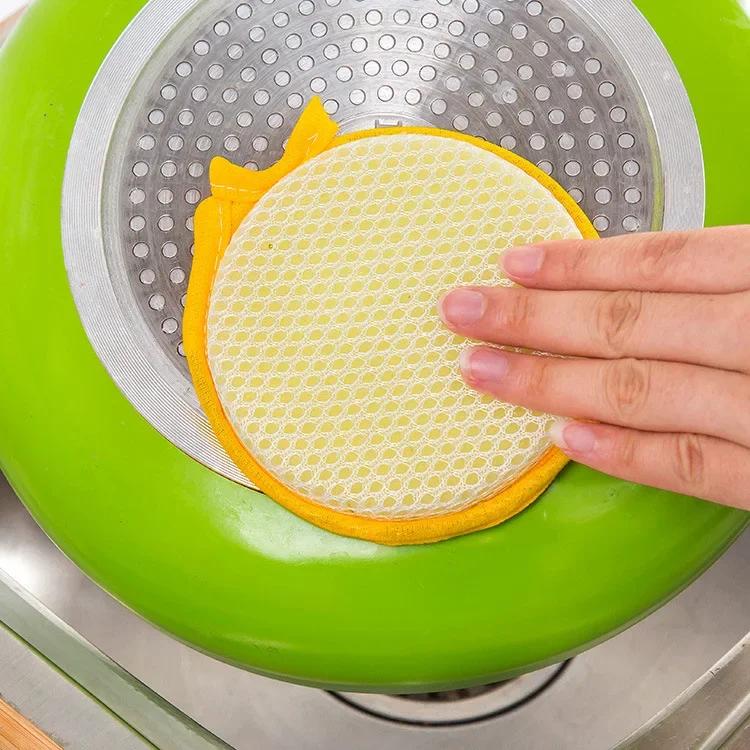 2 Pcs Random Color Double-sided Dish Washing Sponge Dish Towel Clean Steel Washing Ball  Kitchen Towels Accessories Small Tools