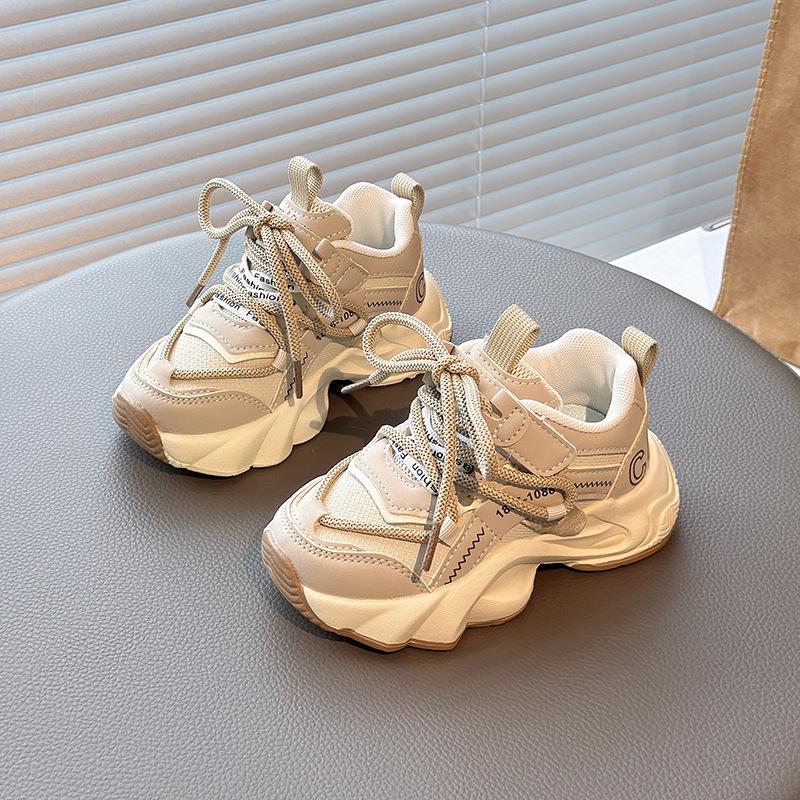 2026 Trendy Kids' Non-Slip White Running Shoes - Spring Leather Surface for Middle and Big Boys