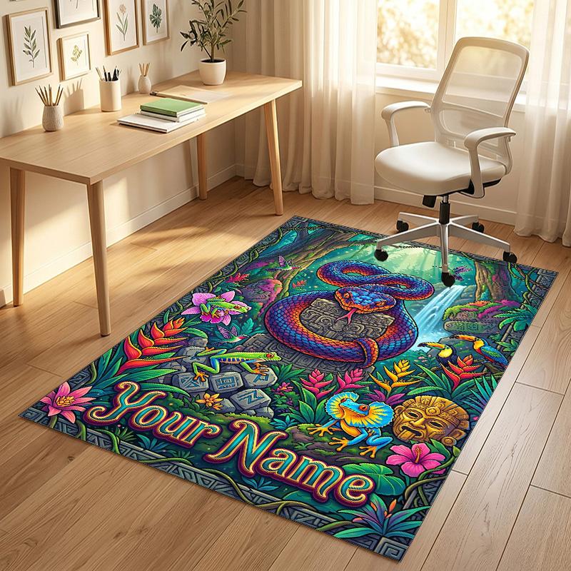 Jungle Safari Theme Soft Crystal Velvet Rug Custom Name & Text Print Non Slip Floor Rug for Bedroom Living Room