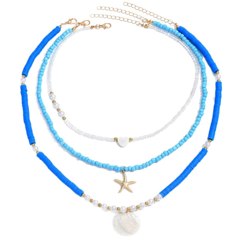 Seaside Necklace European and American Blue Soft Pottery Beaded Pendant Holiday Wind Starfish Clavicle Chain