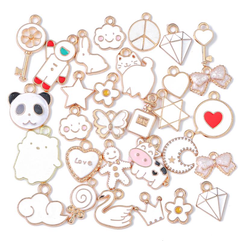 10pcs Random Mixed Styles Enamel Charm Heart Flower Cross Cat Butterfly Pendants for Bracelet Necklace DIY Jewelry Craft Making