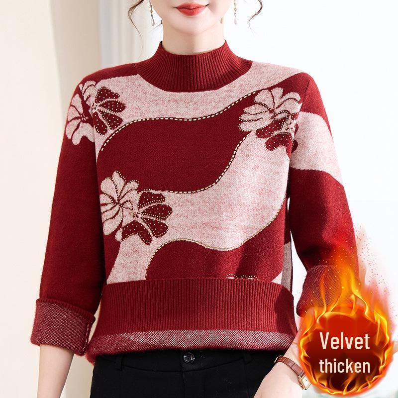 

Women s Fleece-Lined Sweater: Half-High Collar, Thickened Wool Base Layer, Perfect for Middle-Aged Women in Winter. 2XL (105-120 lbs)