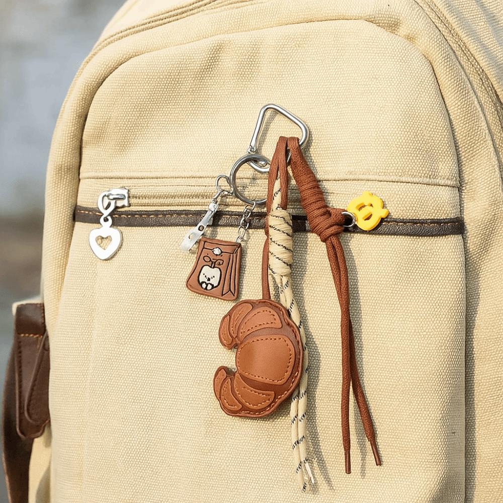 Hand-Woven Ladies Horn Bag Pendant Diy Braided Rope Pu Leather Bread Keychain  Home Decor