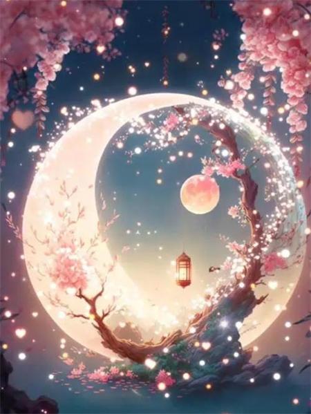 Full Square Round Diamond Painting New Moon Flower Decor Home Embroidery Mosaic Fantasy Butterfly Landscape Home Decor