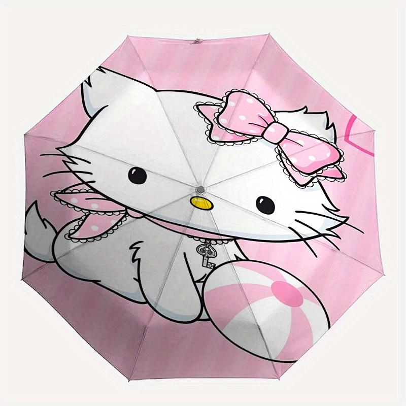 Kitty, Pink Automatic opening and closing folding umbrella with 8-rib frame and compact travel design, perfect for all occasions | Stylish f