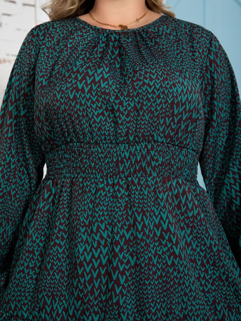 Spring and Autumn Women's Dress Plus Size Printed Long Sleeve Dresses