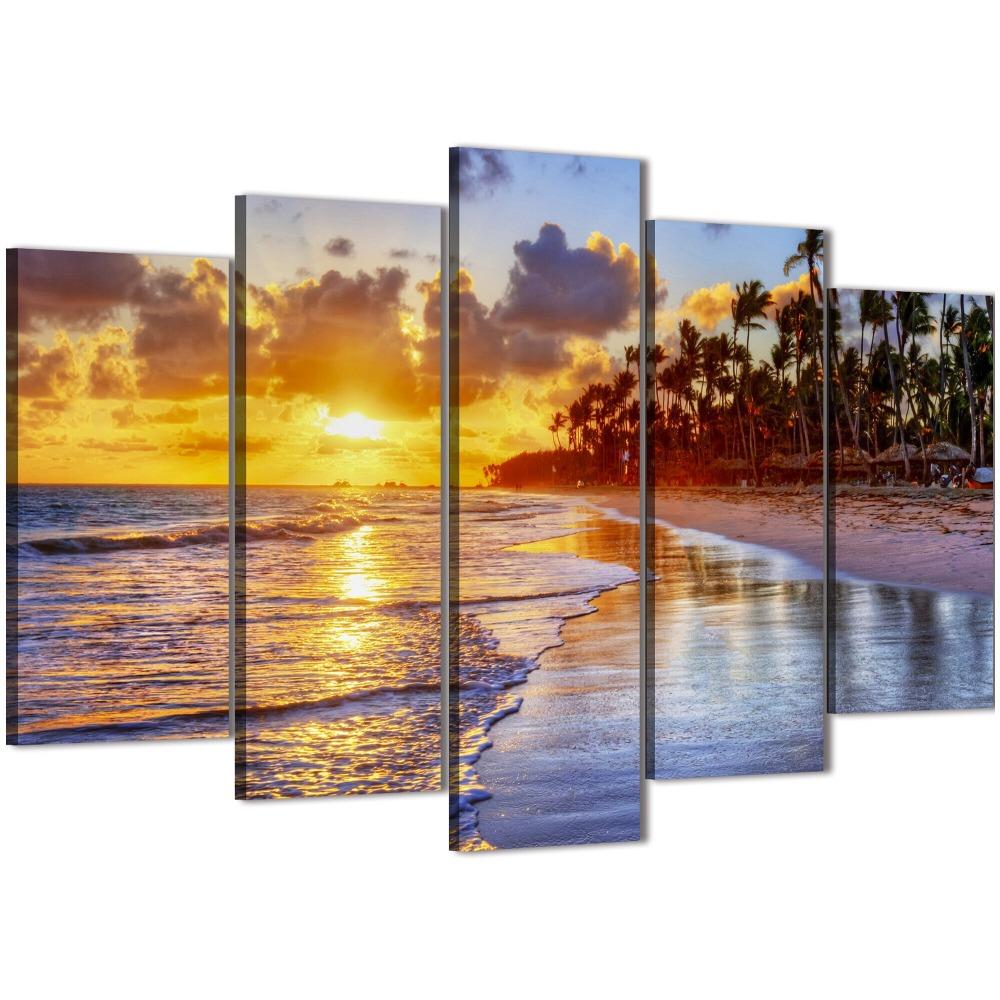 

Набор из 5 предметов «Закат, море, пляж», модульная фреска «пастель», настенное украшение, картина на холсте, украшение для семейной гостиной XLarge Size Unframed Canvas