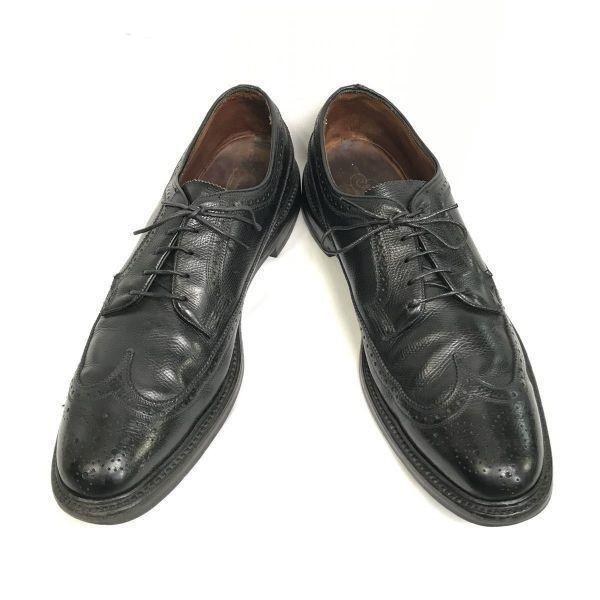 Vintage 1970s Florsheim Imperial Kenmoor Long Wingtip Dress Shoes Black 11A 27.0-28.5(USED)