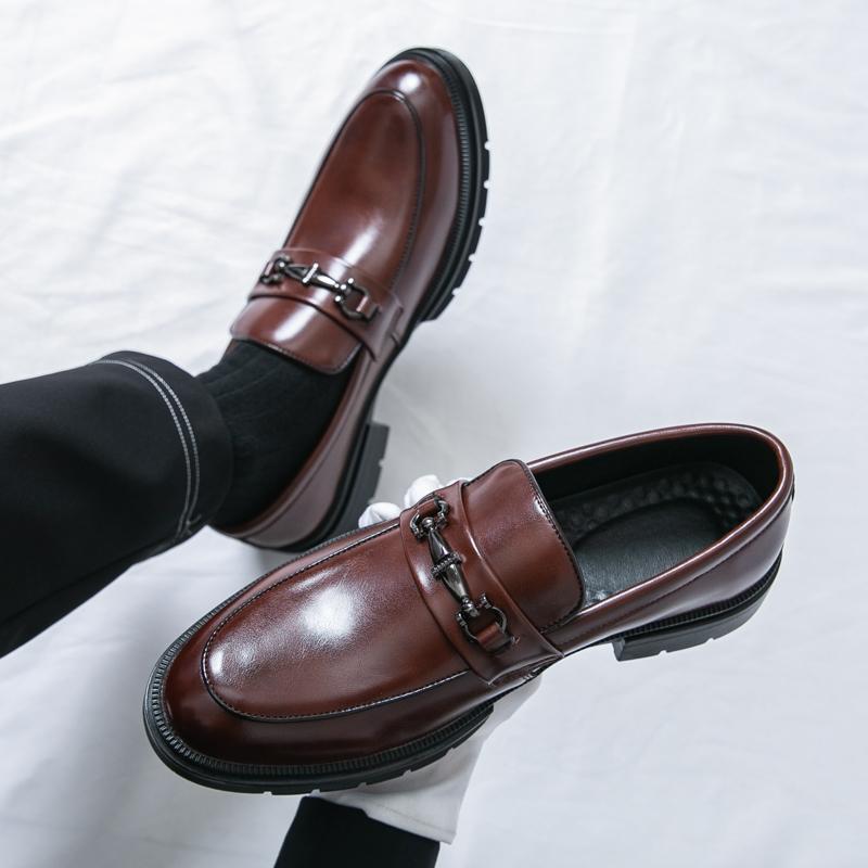 Fashion Autumn Winter Texture Simple Men Comfortable Non-slip Men's Metal Buckle Design Vintage Advanced Leisure Business Loafer Shoes