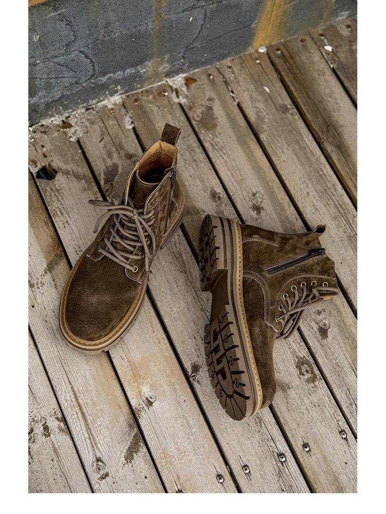 Men's Retro Korean Style Mid-Cut Zipper Leather Boots - British Trendy Design (29156)