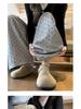 Dark Grey Heart Pattern Wide Leg High Waist Petite Women's Trousers - Spring/Summer Casual Straight Leg Floor Length Pants
