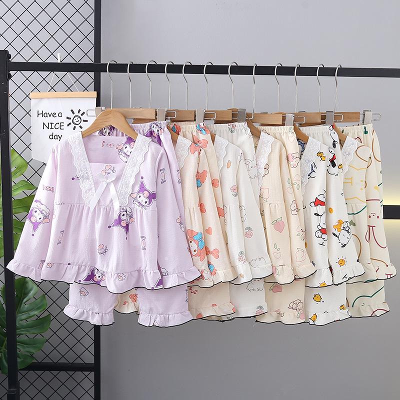 Cross-Border Girls' Cotton Cartoon Pajama Set - Long Sleeve Princess Homewear for Spring and Autumn.