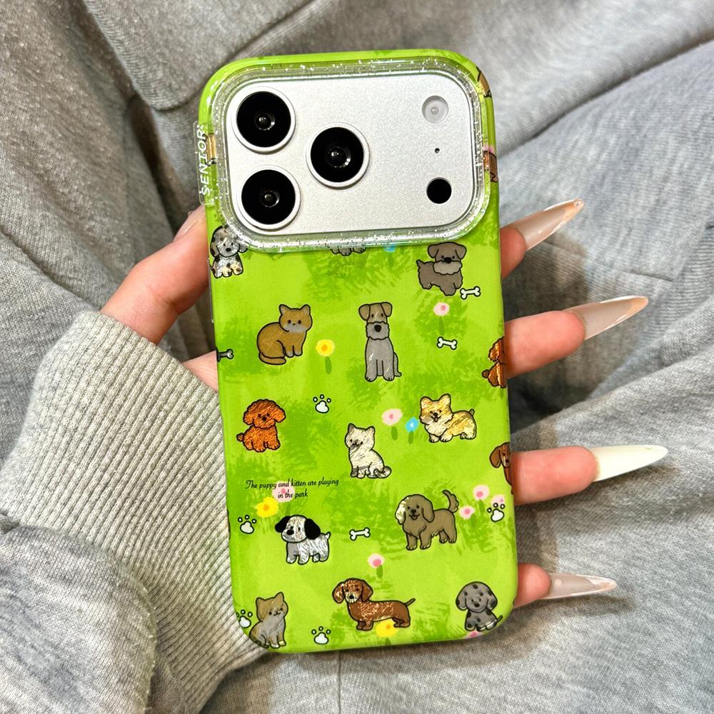 Carino Prato Cane Cartoni Animati Animali Bling Custodia per Telefono Per iPhone 17pro 17ProMax 16 15 14 pro max 13 Glitter Antiurto Morbida Cover