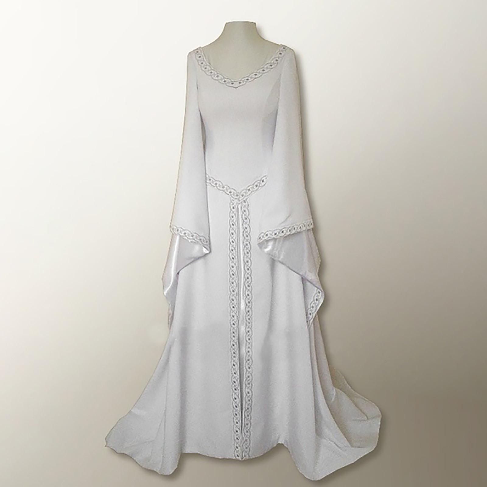 

Винтажное готическое платье, костюмы для косплея, осень-зима, длинный рукав, средневековое длинное платье ведьмы, костюмы на Хэллоуин 5XL белый