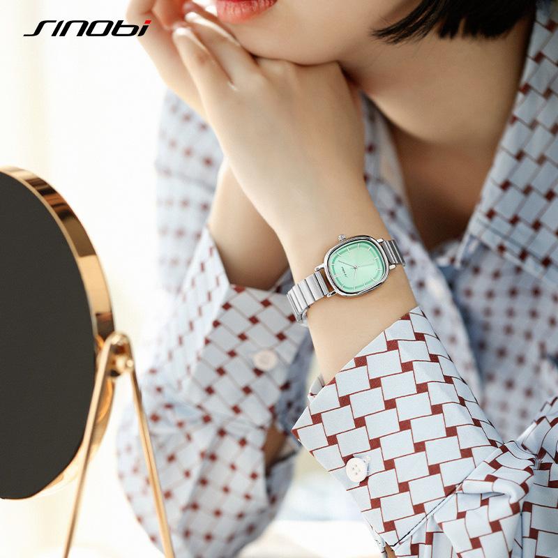 Watch Women'S Waterproof Niche Fashion Quartz Watch Bamboo Pattern Steel Belt Square Watch Women'S Watch 9869