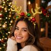Holiday Reindeer Antler Headband with Wrapped Band, Shining Tinsel Detail and Festival Ball Design for Christmas DressUp