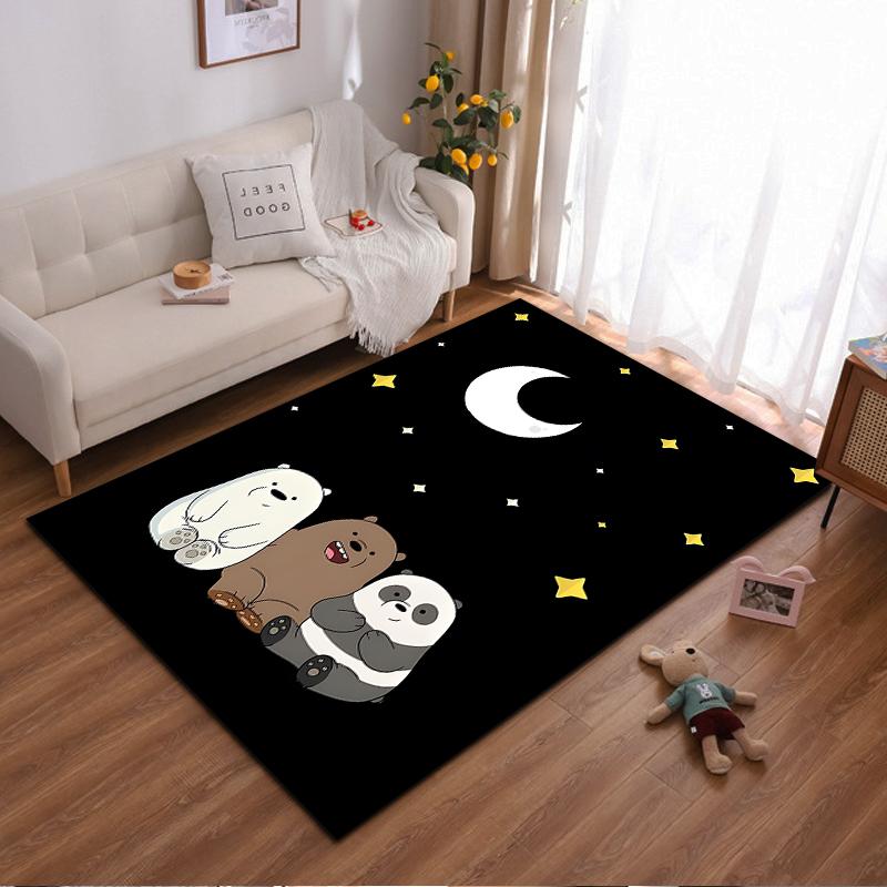 Cute Cartoon Bears and Moon Carpet - Black Starry Night Design Suitable for use as an anti-slip for living room bedroom sofas