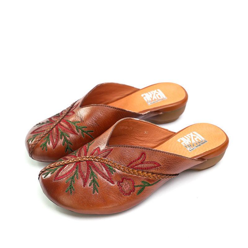 Women Soft-sole Embroidered Half Slippers Luxury Slippers Women Flats Casual Sandals Designer Summer New Flip Flops Dress Slides