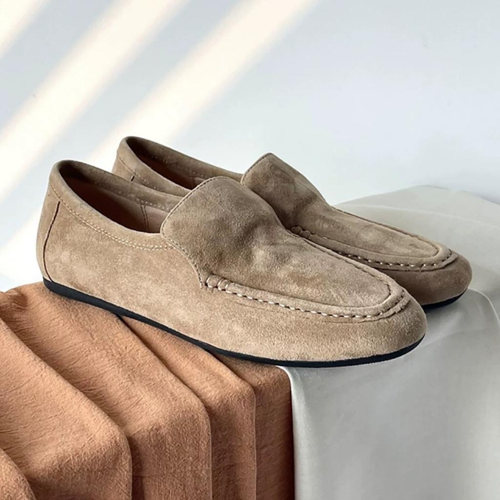 Sheepskin version~ British old money wind lazy person one pedal deep mouth loafers women's autumn and winter round head flat shoes single shoes