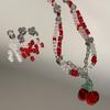 Cute Fruit Cherries Chokers Necklaces For Women Girls Fashion Red White Bead Handmade Beaded Necklace Jewelry Gift