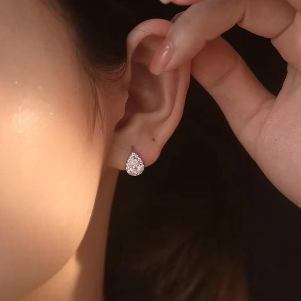 Pear Water Drop Zircon Hoop Earrings Mini Ear Buckle Light Luxury Teardrop Stud Earrings  Jewelry